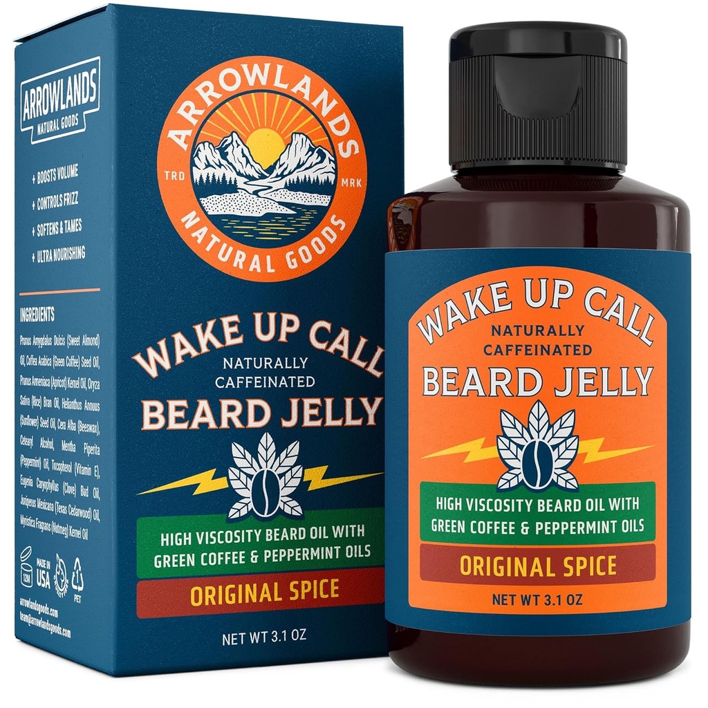 Ξύπνιο Call Beard Jelly - Caffeine Growth Oil με Παρθένο Πράσινο Λάδι καφέ & μέντας, Φυσικό Πάχος και Ενυδατικό (3.1oz, Original Spice)