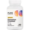 Συμπληρώματα καλίου PureFormulas Chelated 99 mg Υψηλής απορρόφησης καθαρής φόρμουλας καλίου για την ενέργεια, τα νεύρα, τους μυς, τα νεφρά, την καρδιά, και τη σκελετική υποστήριξη, μη ΓΤΟ - 100 κάψουλες χορτοφαγικών