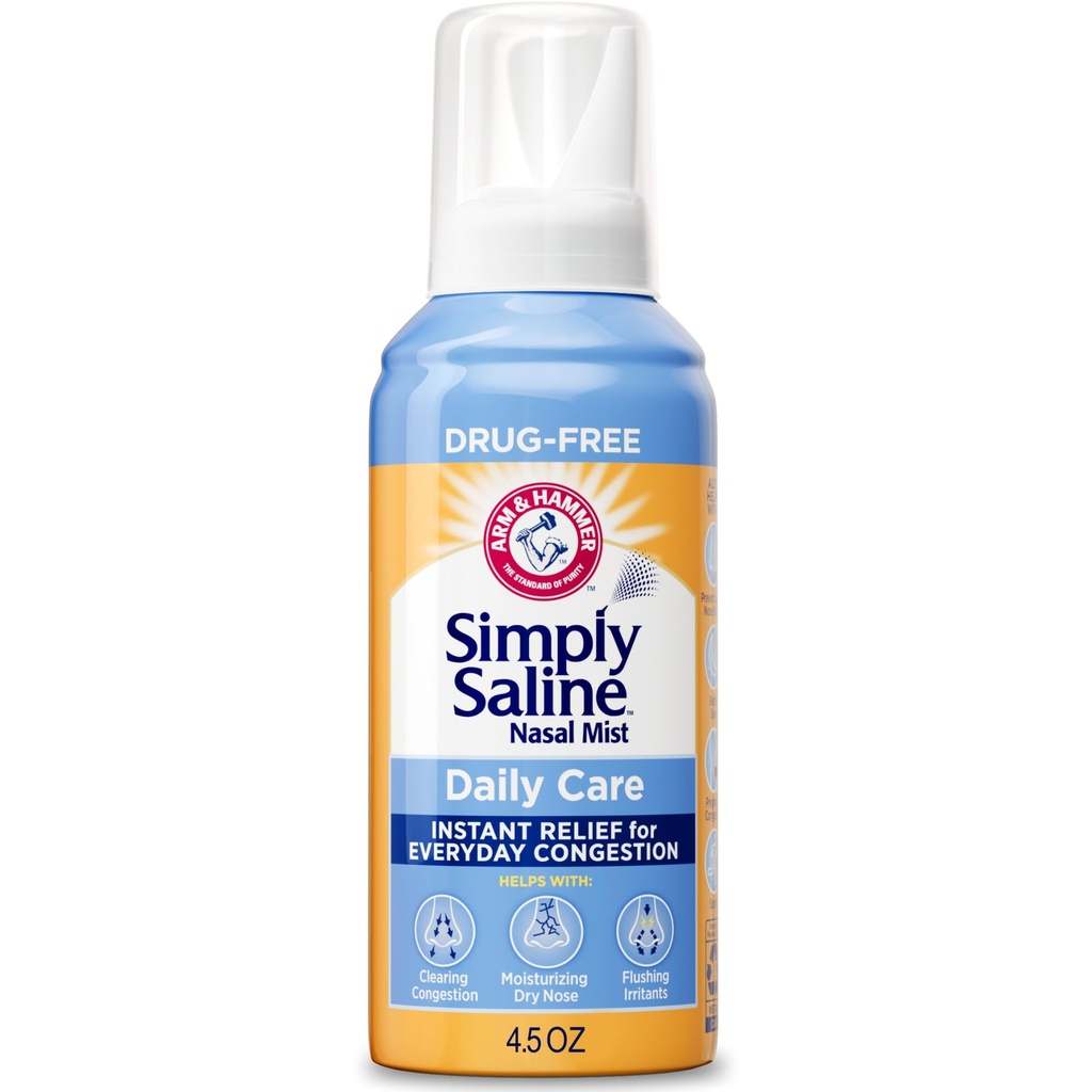 ARM & HAMMER Simply Saline Nasal Care Daily Mist 4.5oz – Instant Relief for Every Day Congestion – One 4.5oz Bottle