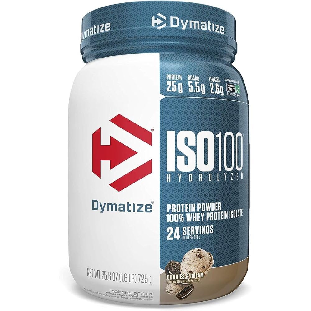 Dymatize ISO100 Hydrolyzed Protein Powder, 100% Whey Isolate Protein, 25g πρωτεΐνης, 5.5g BCAAs, Χωρίς γλουτένη, γρήγορη απορρόφηση, Easy Digesting, Cookies και κρέμα, 1.6 Λίρες