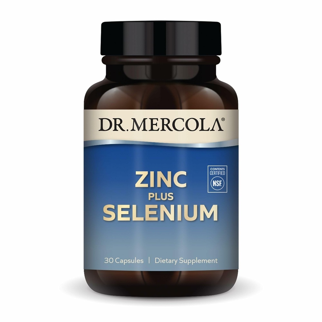 Dr. Mercola Zinc Plus Selenium - Mineral Blend Supplement - για ανοσοποιητική, εγκεφαλική και αναπνευστική υποστήριξη - Περιέχει γλυκινικό ψευδάργυρο Χηλικό & χαλκό - GMO-free & Gluten-free - 30 κάψουλες (30 σερβίτσια)