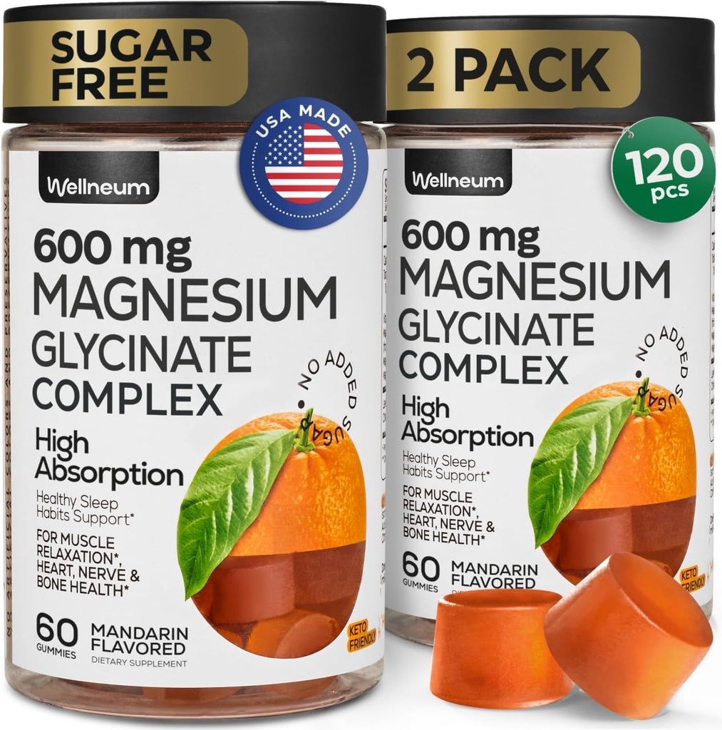 Magnesium Glycinate Gummies 600Mg 2 Pack - High Absorption, Triple Calm Magnesium Complex - Chews for Relaxation and Sleep - Gummy Supplement with Vitamin D - Vegan, Sugar Free, Gut Friendly