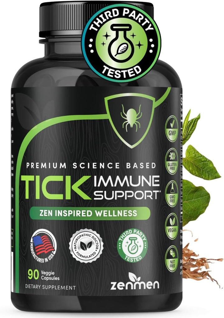 Zenmen Tick Immune Support Supplement - Βελτιωμένη Φόρμουλα - Ιαπωνικό Knotweed, Claw γάτας, Κινέζικα Skullcap, Cryptolepis Sanguinolenta, Γλυκό Wormwood - 90 Vegan Κάψουλες, Κατασκευασμένες στις ΗΠΑ