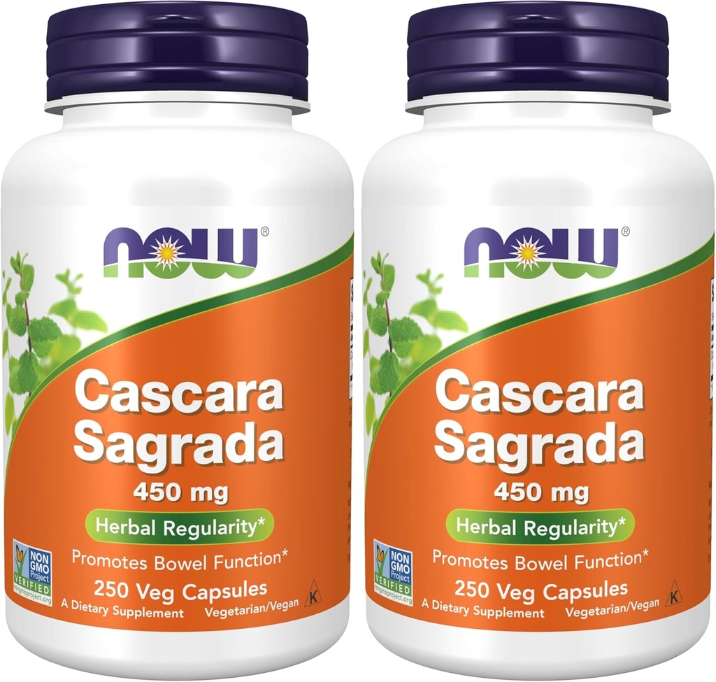 NOW Συμπληρώματα, Cascara Sagrada (Rhamnus purshiana) 450 mg, 250 κάψουλες Veg (πακέτο των 2)