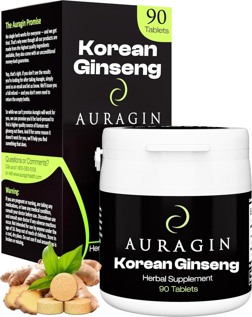 Auragin® Αυθεντικό Κορεατικό Κόκκινο Ginseng – Κατασκευασμένο στην Κορέα – 6 χρόνια ρίζες – Χωρίς Πρόσθετα ή άλλα συστατικά – 100% Κόκκινο Panax Ginseng σε κάθε δισκίο