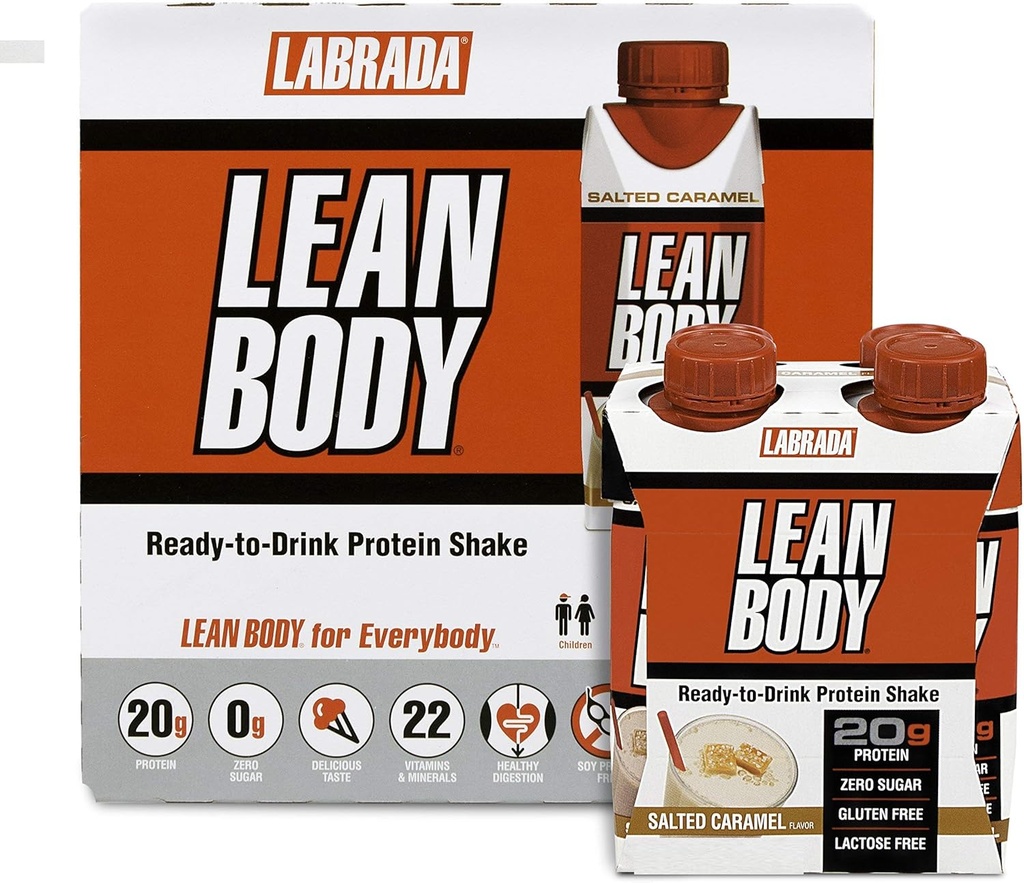 LABRADA NUTRITION - Lean Body ETA Whey Protein Shake, Convenient On-The-Go Meal Replacement Shake for Men & Women, 20 g Protein – Zero Sugar, Lactose & Glutten Free, Αλατισμένο Caramel (Pack of 16)