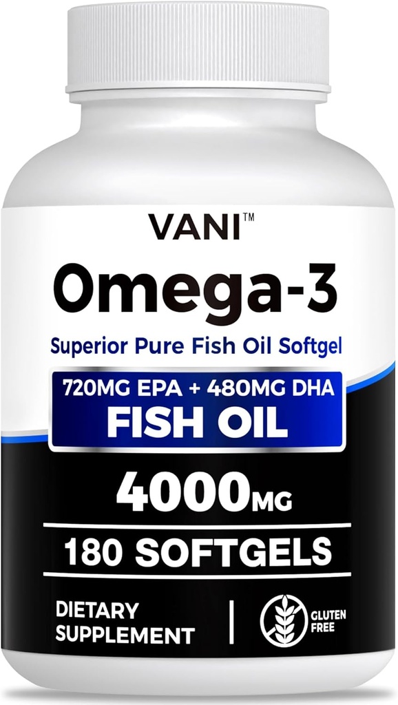 Fish Oil Omega 3 (4000mg), 180 Softgels, Omega 3 συμπληρώματα λιπαρών οξέων με EPA & DHA για την υγεία του εγκεφάλου και της καρδιάς*