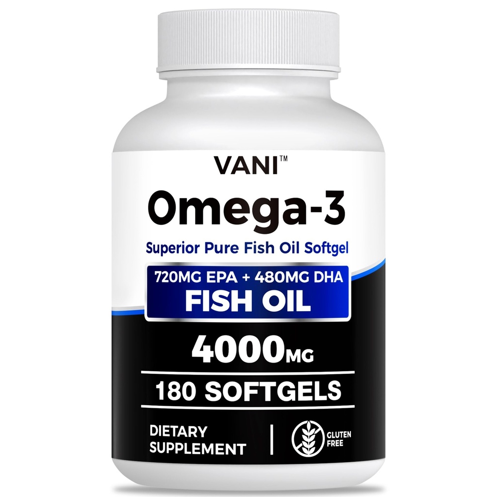 Fish Oil Omega 3 (4000mg), 180 Softgels, Omega 3 συμπληρώματα λιπαρών οξέων με EPA & DHA για την υγεία του εγκεφάλου και της καρδιάς*