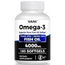 Fish Oil Omega 3 (4000mg), 180 Softgels, Omega 3 συμπληρώματα λιπαρών οξέων με EPA & DHA για την υγεία του εγκεφάλου και της καρδιάς*