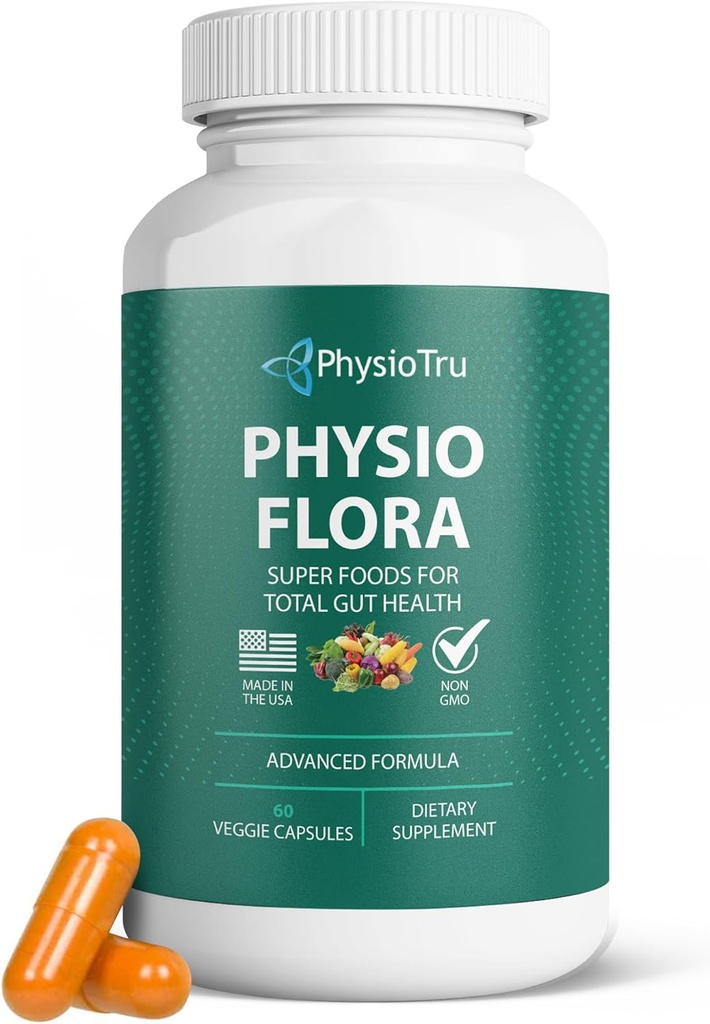 Physio Flora Κουρκουμίνη Πιπερίνη, Προβιοτικά και Πρεβιοτικά για Gut, 60 Κάψουλες Veggie
