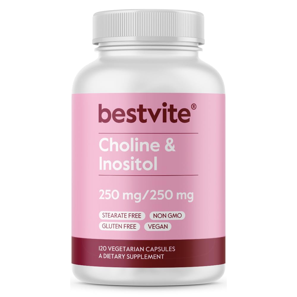 BESTVITE Choline Inositol 500mg (120 κάψουλες χορτοφάγων) - Χωρίς στεατικά - Χωρίς πληρωτικά - Όχι Dicalcium Phosphate - Vegan - Μη ΓΤΟ - Χωρίς γλουτένη