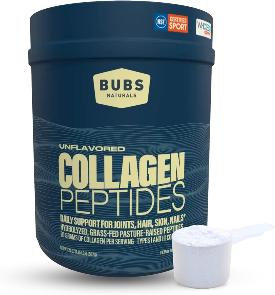 BUBS Naturals Collagen Peptides σκόνη, Collagen για γυναίκες και άνδρες, Hydrolyzed Peptides, Άγευστη πάστα Αυξημένη χόρτο Fed, Παλαιό Κέτο Φιλικό, Υποστηρίζει δέρμα μαλλιών & κοινή υγεία (20 oz) 28 Υπηρεσίες