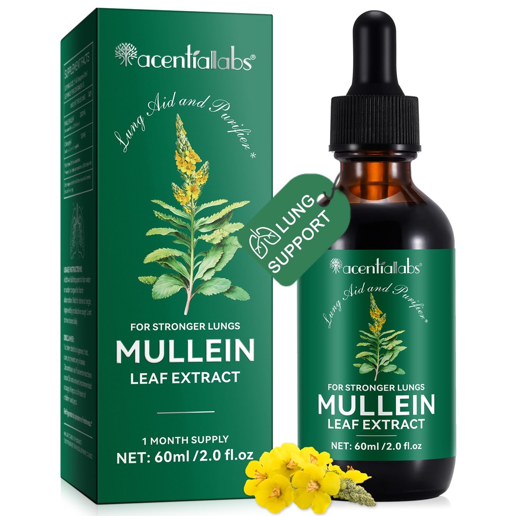 Mullein Leaf Extract Drops-Organic Liquid Mullein Extract Supplement for Lungs Health - Vegan, No ΠρόσθεταBronchial Cleanse for Health Support