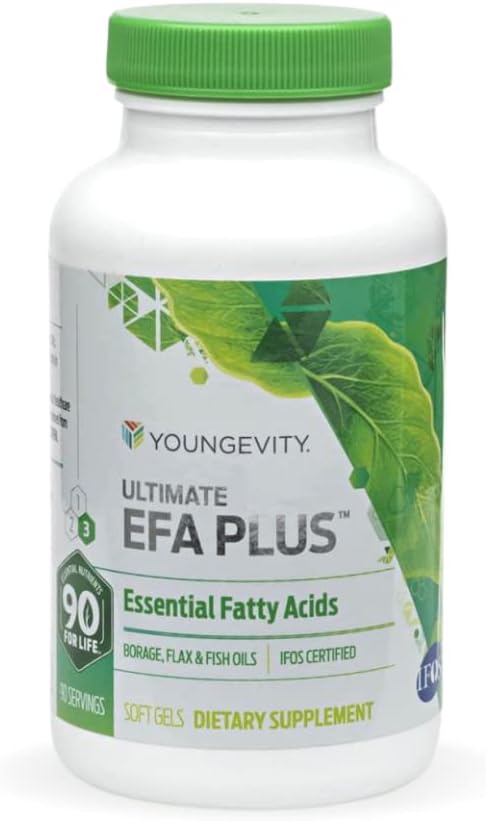 Youngevity Ultimate EFA Plus – Απαραίτητα λιπαρά οξέα, 90 μαλακά γέλη – Ισορροπημένη φόρμουλα ιχθυελαίου για την καρδιά, τον εγκέφαλο, την κοινή, την υγεία του δέρματος – Ωμέγα-3, Ωμέγα-6, Ωμέγα-9 συμπλήρωμα για την βέλτιστη υποστήριξη υγείας