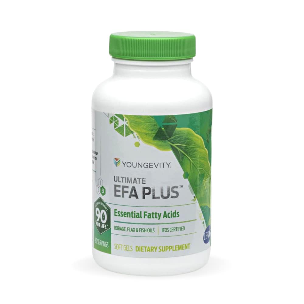 Youngevity Ultimate EFA Plus – Απαραίτητα λιπαρά οξέα, 90 μαλακά γέλη – Ισορροπημένη φόρμουλα ιχθυελαίου για την καρδιά, τον εγκέφαλο, την κοινή, την υγεία του δέρματος – Ωμέγα-3, Ωμέγα-6, Ωμέγα-9 συμπλήρωμα για την βέλτιστη υποστήριξη υγείας