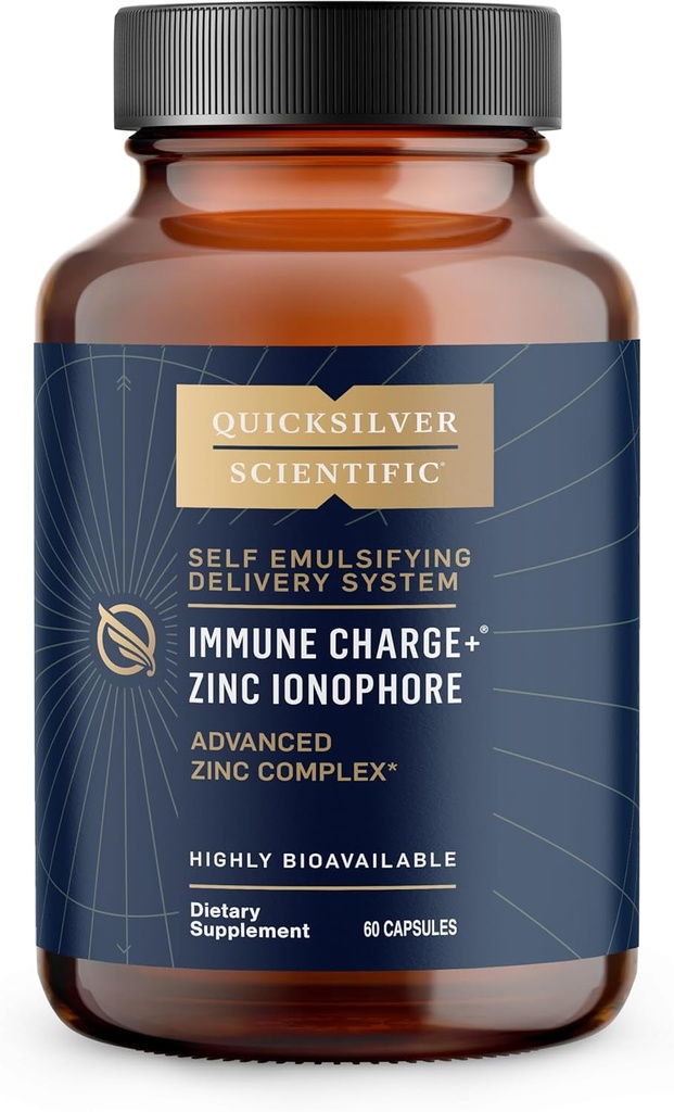 Quicksilver Scientific Immune Charge+ Zinc Ionophore - Zinc Supplement Complexed with Quercetin, Luteolin, Hesperetin Immune + GI Support (60 Capsules)