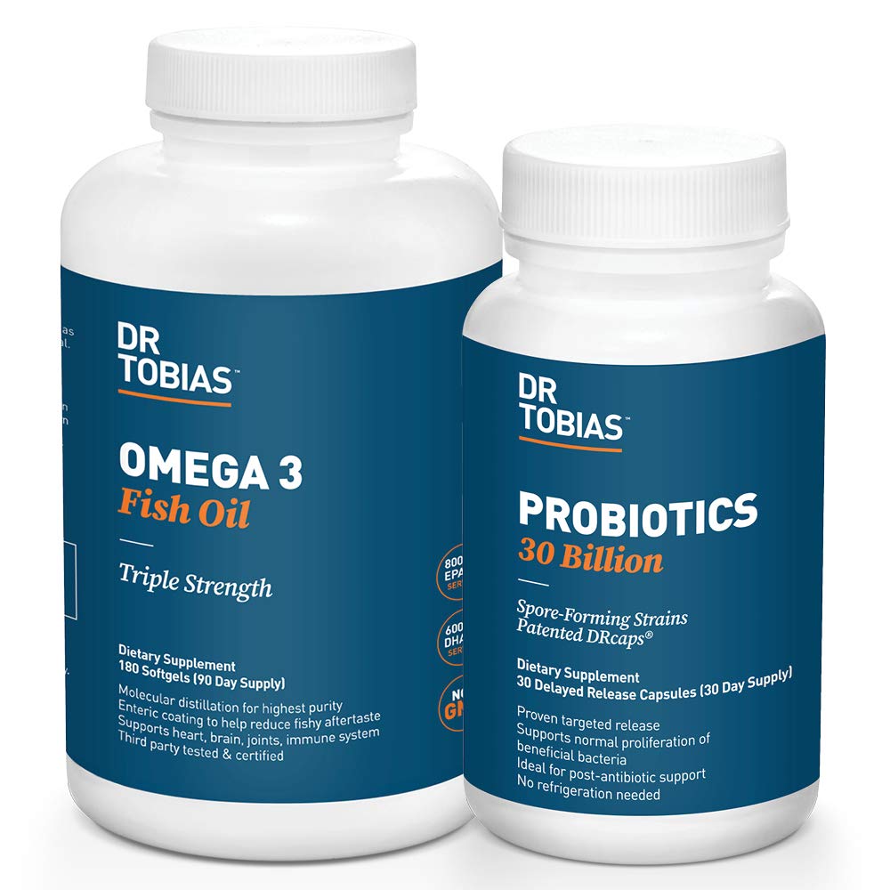 Dr. Tobias Probiotics 30 Billion and Omega 3 Fish Oil (2000 mg) for Digestive Support & Overall Health