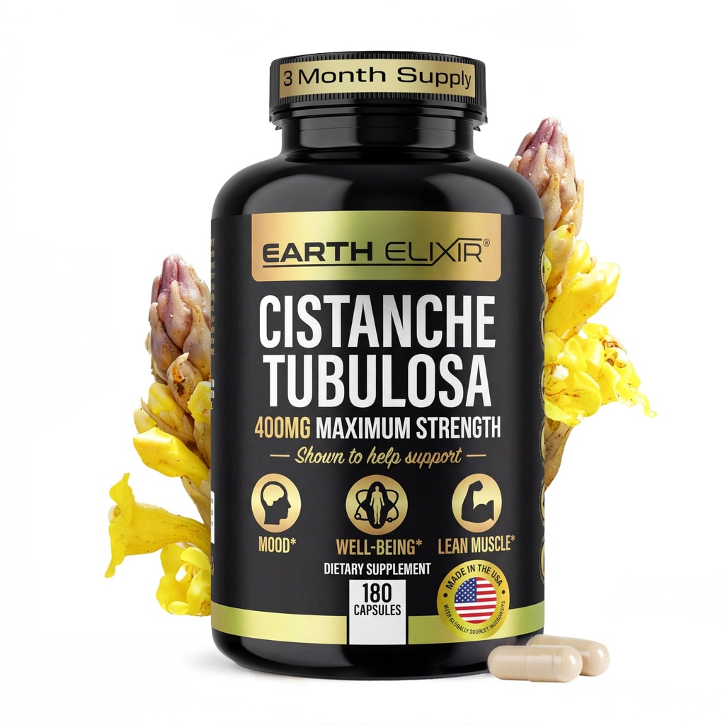 Earth Elixir Cistanche Tubulosa 400 mg (180 Κάψουλες) 3 Μήνες Προσφορά – Made in USA - 3rd Party Tested - Cistanche Supplement - Zero Fillers - Max Purity - Nootropics - 100% Pure Cistanche Herb