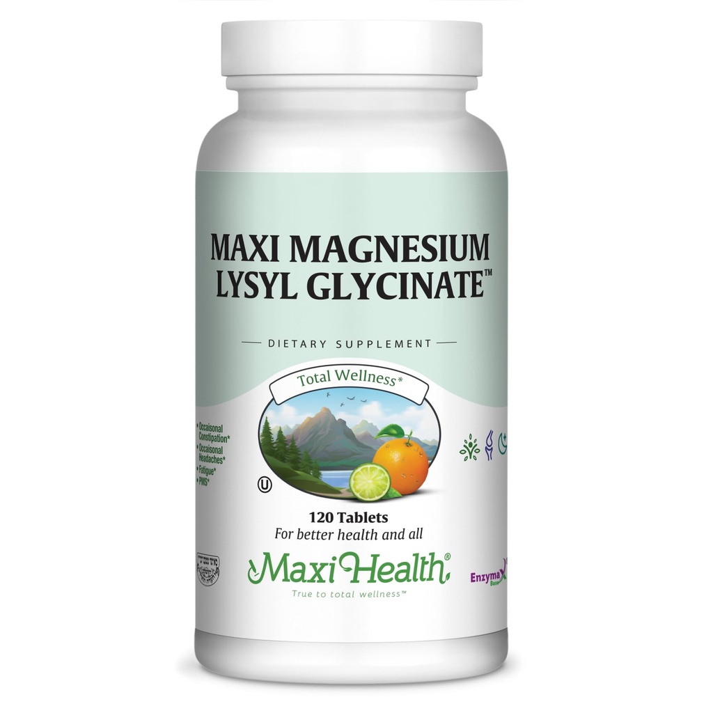 Maxi Health Magnesium Glycinate Lysyl Supplement – Magnesium Glycinate 200mg – Supports Sleep, Energy Boost, Bone Strength, and Heart Vitality – Natural, Kosher, Made in the USA, 120 Tablets