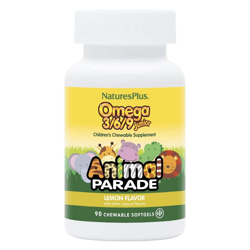 Natures Plus Ζωική Παρέλαση Ωμέγα 3/6/9 Junior, Λεμόνι Γεύση - 90 Softgels - Προάγει το ανοσοποιητικό, το δέρμα, το μάτι και το νευρικό σύστημα Υγεία - Μη ΓΤΟ, Χωρίς γλουτένη - 45 Υπηρεσίες