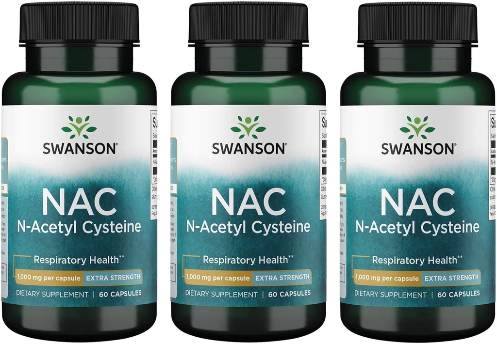 Swanson NAC N- Acetyl Cysteine - Αντιοξειδωτική αντι- γήρανση αναπνευστική υποστήριξη ήπατος - Συμπλήρωμα αμινοξέων 1000 mg 60 κάψουλες (3 Συσκευασία)