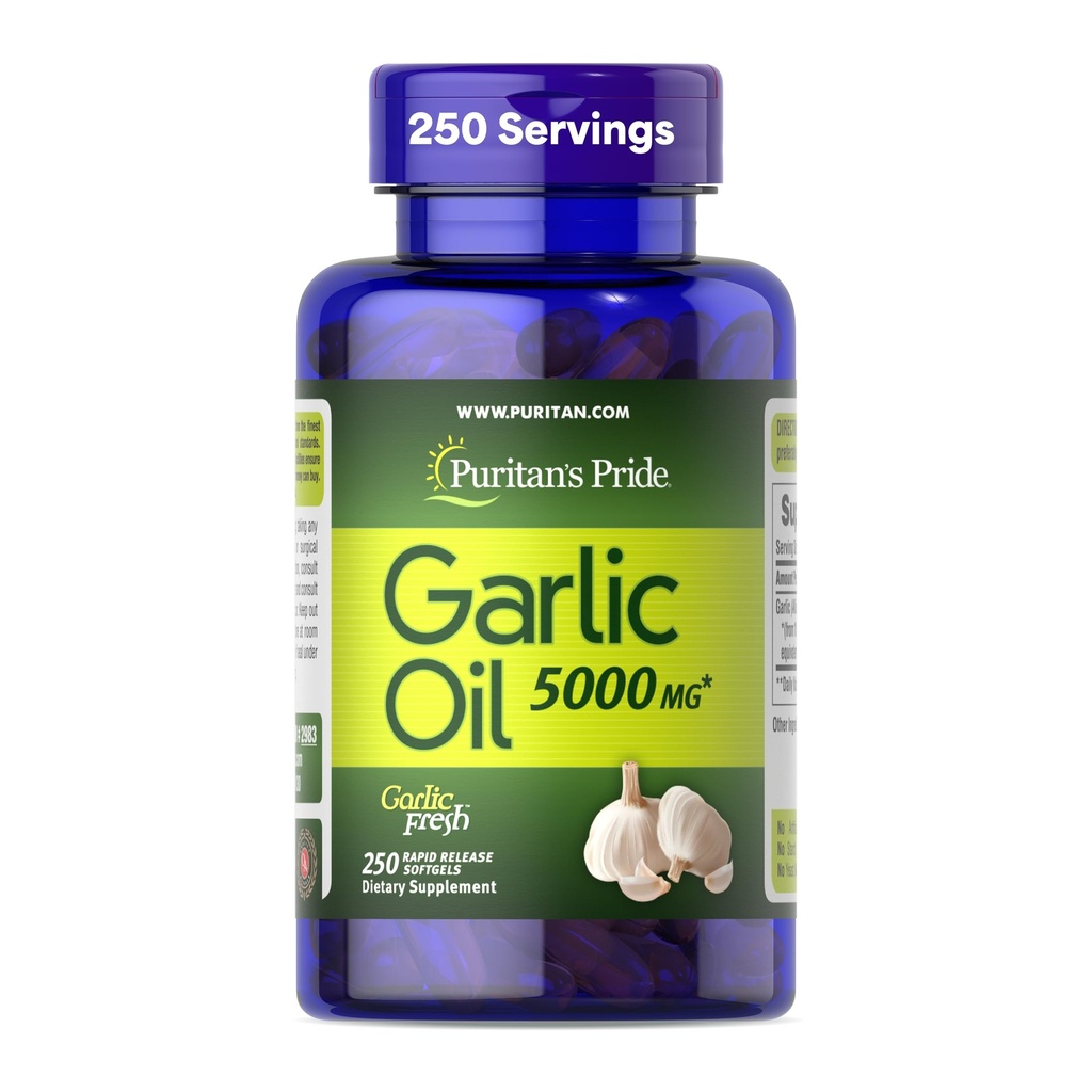Puritan's Pride Premium Σκόρδο Φρέσκο 5000mg, Παραδοσιακό συμπλήρωμα διατροφής για την υποστήριξη της υγείας της καρδιάς και της κυκλοφορίας με αντιοξειδωτικές ιδιότητες, 250 Rapid Release Softgels