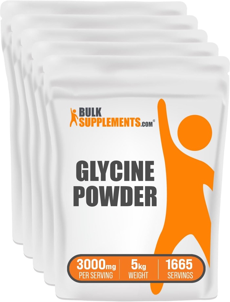 BulkSupplements.com Σκόνη Γλυκίνης - Συμπληρώματα Γλυκίνης, Συμπλήρωμα Αμινικού οξέος - Χωρίς γεύση & Γλουτένη, 3g ανά Σερβίρισμα, 1kg (πακέτο των 5) (11 λίβρες)