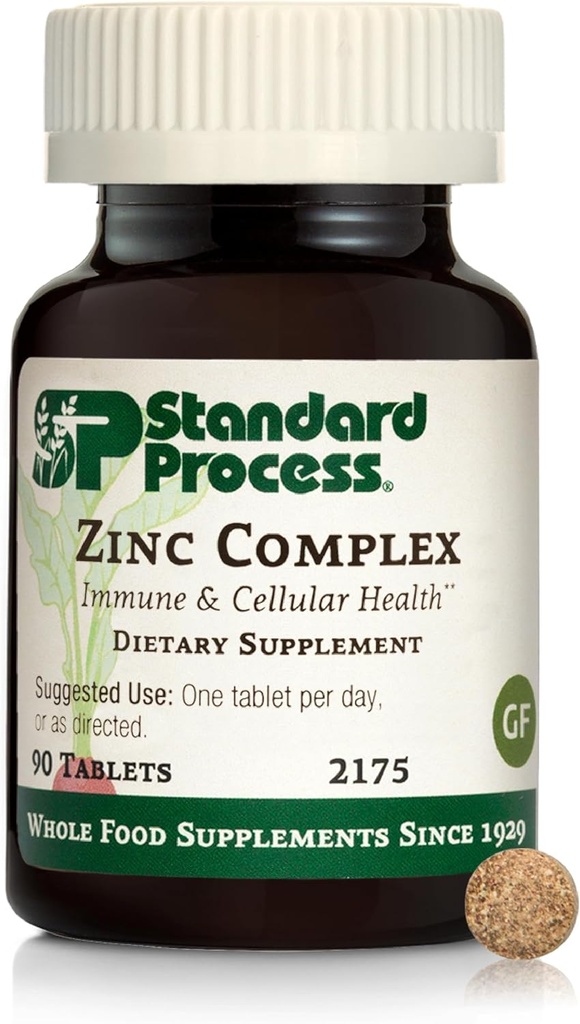 Standard Process Zinc Complex - Enzyme Function Support to Aid Normal Testes Function - Υποστηρίζει την Ανοσολογική Υγεία & Κυτταρική Ενέργεια - Χωρίς γλουτένη, Μη-Dairy & Μη-Σόγια - 90 δισκία (90 Services)
