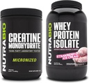 NutraBio Creatine Monohydrate, Unflavored, 500g και πρωτεΐνη Whey Isolate, παγωτό φράουλα, συμπλήρωμα Bundle - μυϊκή ενέργεια, Lean μυϊκή ανάπτυξη, ανάκτηση, και δύναμη