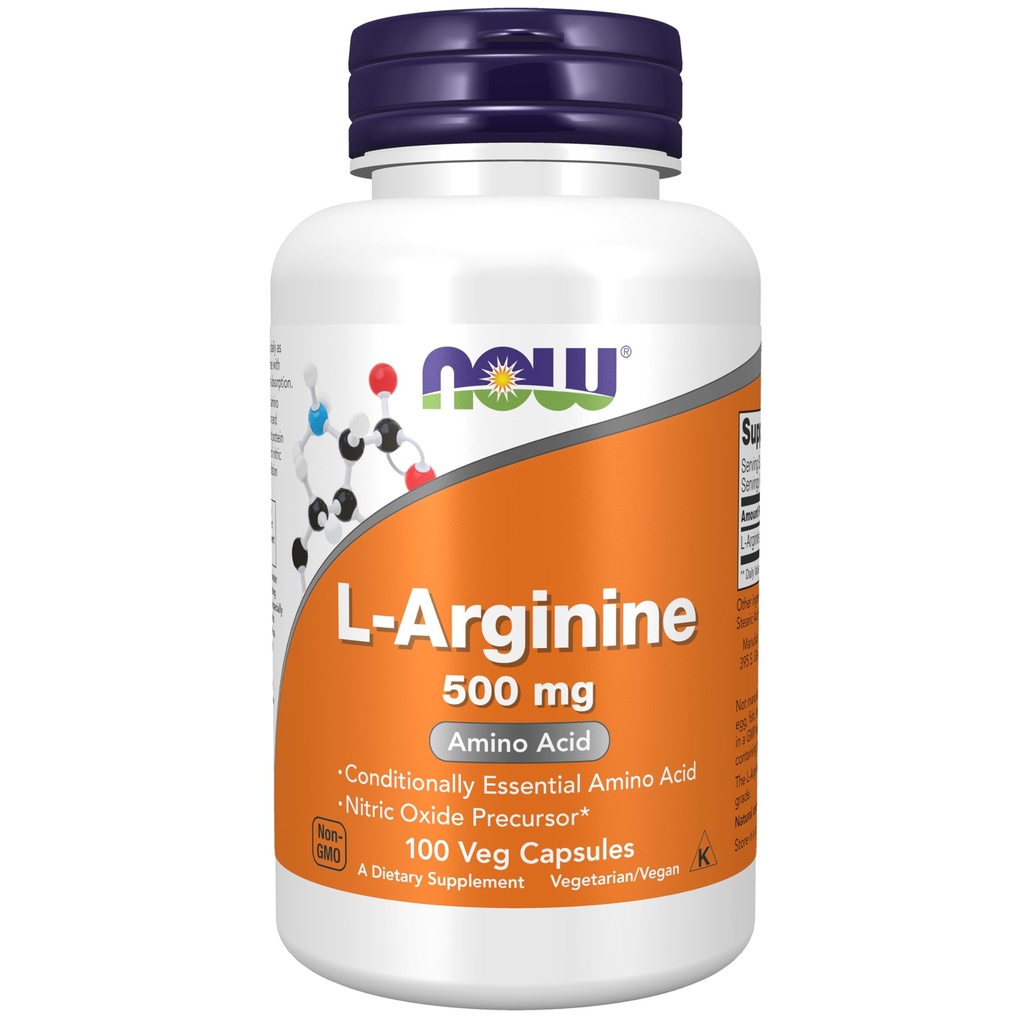 NOW Συμπληρώματα τροφίμων, L-αργινίνη 500 mg, Nitric Oxide Precursor *, Amino Acid, 100 Veg Κάψουλες