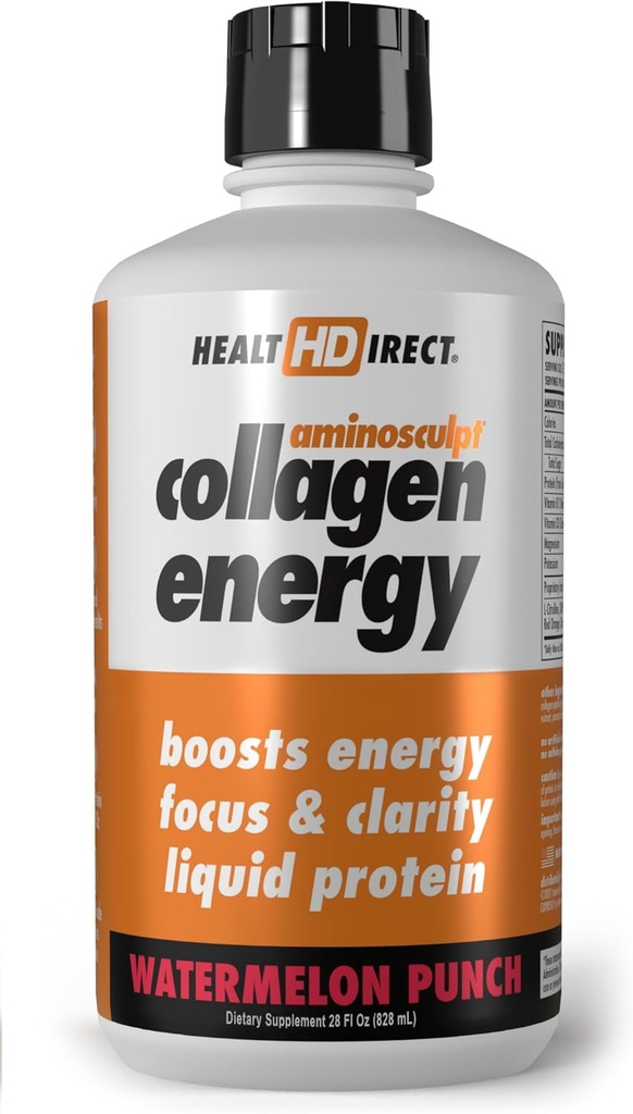 ΥΓΕΙΑ DIRECT - AminoSculpt Collagen Energy - Υγρό κολλαγόνο για την ενυδάτωση, την κυκλοφορία, και την ενέργεια - Βιταμίνη Β12, Ηλεκτρολύτες, L-Citrulline, Capros Amla - Watermelon Punch - 28 Fl Oz (28 Services)