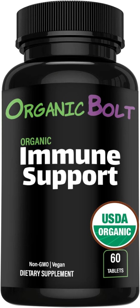 USDA Organic Immune Support Supplement, High Potency 7-in-1 Immunity Booster Tablets with Vitamin C, Elderberry, Ginger, Moringa Leaf Powder, Garlic & More - Vegan & Non-GMO, 20 Servings