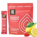 Just Live Advanced Hydration - Λεμονάδα φράουλα, Ηλεκτρολυτικό Μείγμα Ποτού, Εκχύλισμα Ταρτ Cherry, Υποστηρίζει την ανάκτηση & απορρόφηση, χαμηλή ζάχαρη, 14 Πακέτο
