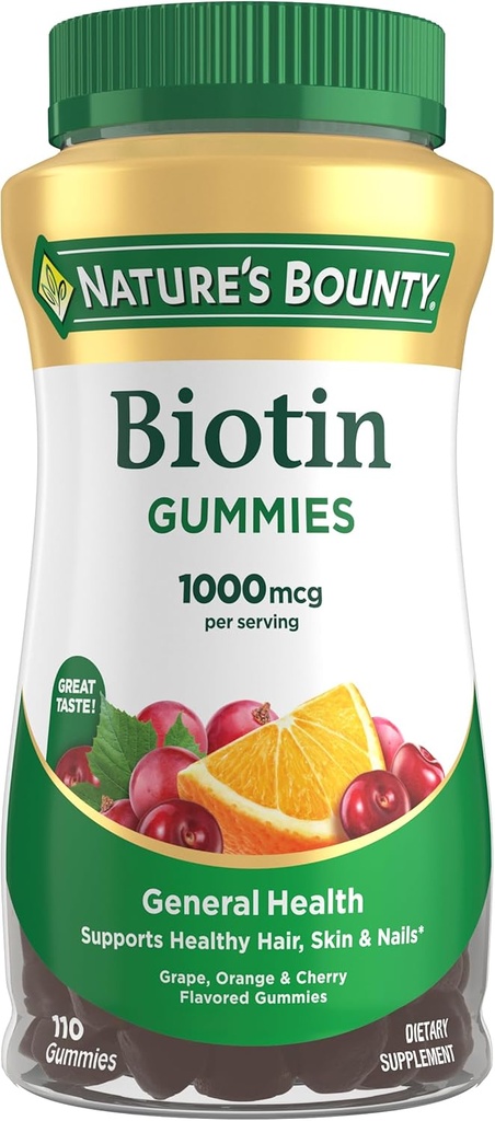 Βότανο της φύσης Biotin Gummy, συμπλήρωμα βιταμίνης, υποστηρίζει υγιή μαλλιά, δέρμα, και νύχια, φρούτα αρωματισμένα Gummies, 1000 mcg, 110 Count