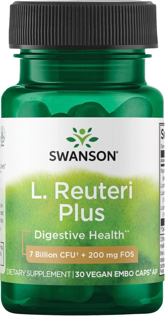 Swanson L. Reuteri Probiotic Plus w/L. Rhamnosus L. Acidophilus & FOS Prebiotic Digestive Support - Προάγει την Υγεία των Ούρων w/ 7 Δισεκατομμύρια CFU ανά κάψουλα - (30 Κάψουλες Veggie)