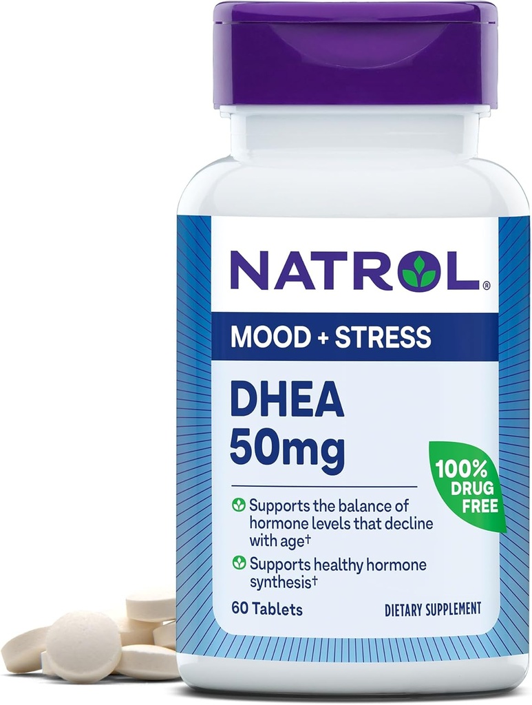 Natrol Mood & Stress DHEA 50mg με ασβέστιο, συμπλήρωμα διατροφής για την ισορροπία ορισμένων επιπέδων ορμονών και υποστήριξη Mood, 60 δισκία, 60 ημέρες προσφοράς