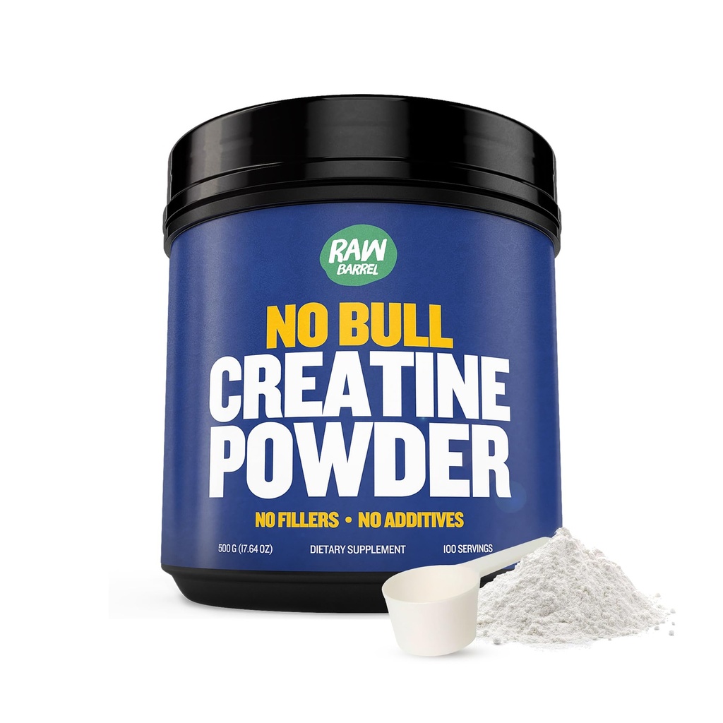 “No Bull” Creatine Powder, Bulk Συμπληρώματα Creatine Monohydrate για την ταχύτερη ανάκτηση, Αυξημένος όγκος μυών, δύναμη & δύναμη, μικρονωμένη Creatine για άνδρες & Creatine για γυναίκες, 500g