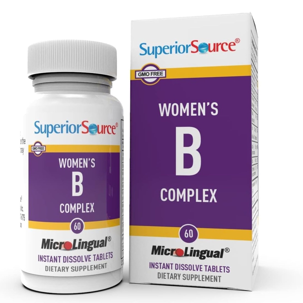Superior Source Women?s B Complex - Energy Support Supplement for Women - Multivitamin with Vitamin B12, Vitamin B3 & More - B Vitamin Supplement Aids Heart Health - 60 Sublingual Dissolving Tablets