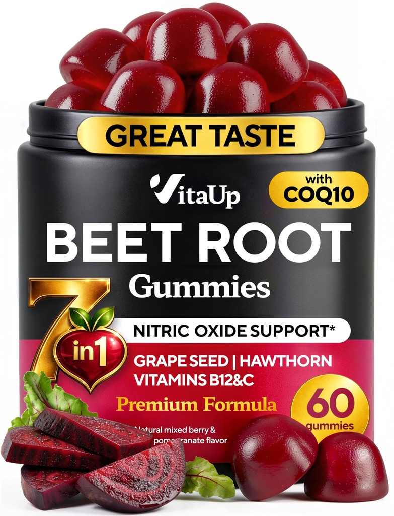 Gummies ρίζας τεύτλων – Gummies Bee Συμπληρώματα κόκκινου beets με Beetroot, Grape Seed, Coq10, Vitamin C & B12 – 60 Chews τεύτλων