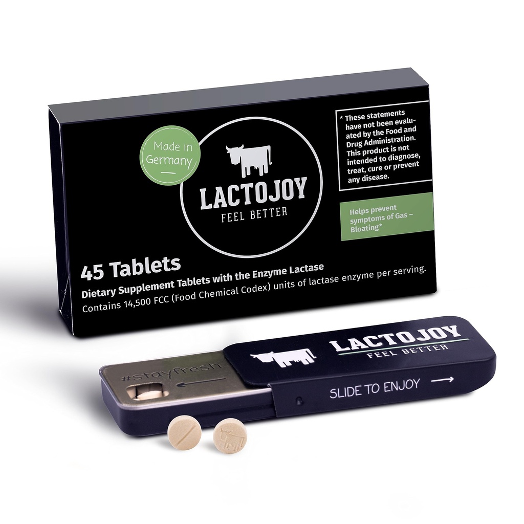 LactoJoy Χάπια Λακτάσης 14.500 I 45 Τεμάχια I Ισχυρά Ένζυμα Λακτάσης για τη δυσανεξία λακτόζης I Ultra Pure Lactase για τη βελτιωμένη πέψη I No Silicon Dioxide, No Artificial Flavors, No Sucralose