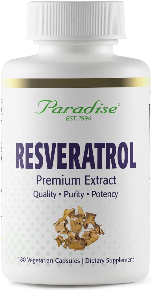 Paradise Herbs Resveratrol, Antioxidant, Super Potent, Ultra Pure, Vegan, Non GMO, Gluten Free, 180 Vegetarian Capsules