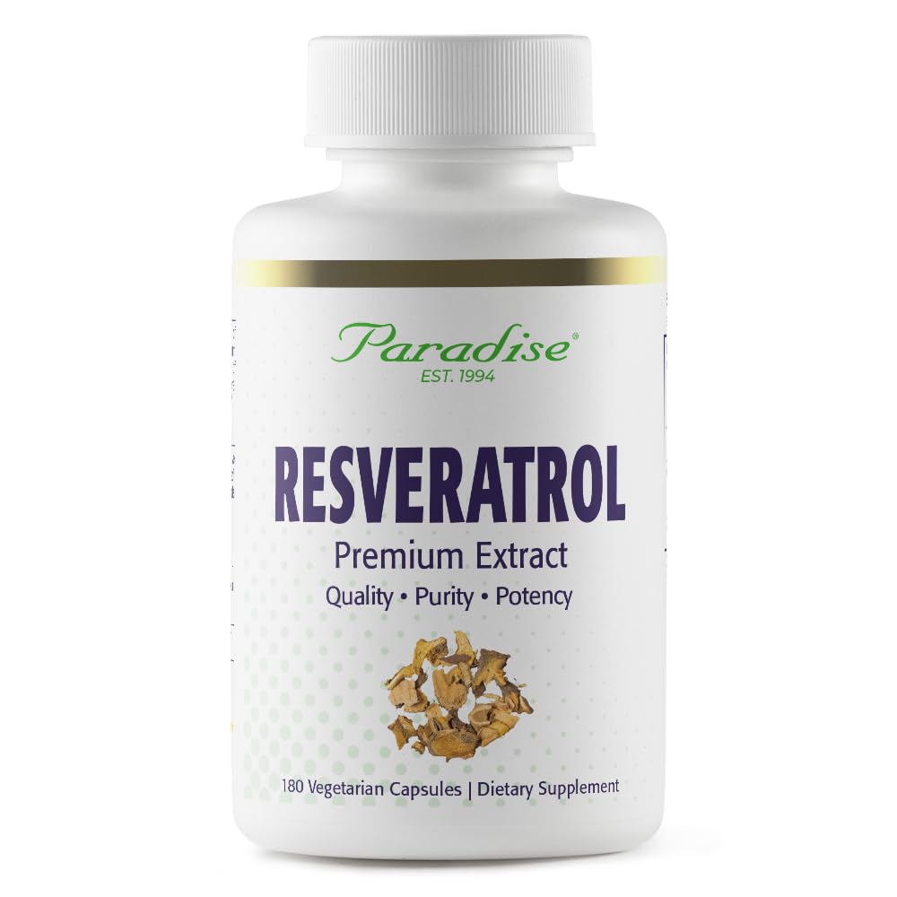 Paradise Herbs Resveratrol, Antioxidant, Super Potent, Ultra Pure, Vegan, Non GMO, Gluten Free, 180 Vegetarian Capsules