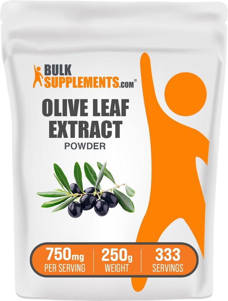 BulkSupplements.com Olive Leaf Extract Powder - Βότανο συμπλήρωμα, Αντιοξειδωτική πηγή, Olive Leaf Powder - Χωρίς γλουτένη, 750mg ανά σερβίρισμα, 250g (8,8 oz) (πακέτο του 1)