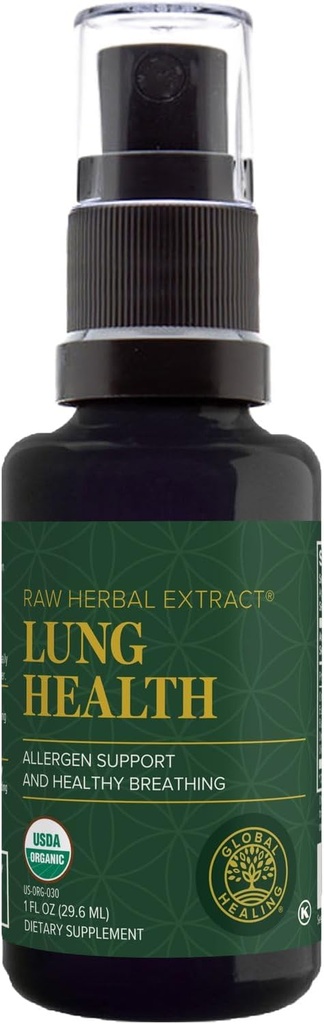Global Healing Organic Lung Health Supplement - Φυτικό Nasινικό αποσυμφορητικό σπρέι για τον πνεύμονα, αναπνευστική υποστήριξη και ανακούφιση από  Mucus στην αναπνοή Εύκολη - Κανονική Αλλεργία της μύτης και αμύνη του κόλπου - 1 Fl Oz