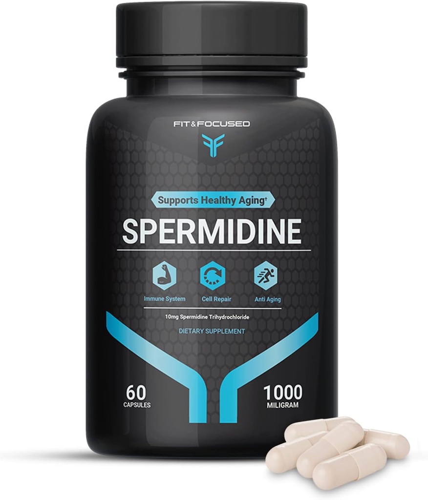 Fit & Focused Spermidine Wheat Germ Extract - Συμπληρώματα σπερμιδίνης (10mg 99% συμπυκνωμένης σπερμιδίνης, 1000mg ισοδύναμου οργανικού ζυμωμένου έλαιου), 60 κάψουλες