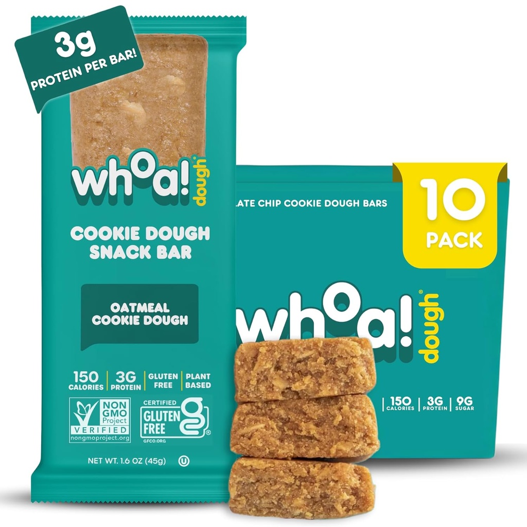 Whoa Dough Βρώσιμα Μπαρ Cookie Dough - Πιστοποιημένα Μη ΓΤΟ, Kosher και Gluten Free Bars - Healthy Snack Foods - Φυτικά Snacks Με βάση τα πραγματικά συστατικά - Πλιγούρι μπισκότου - 10 Pack