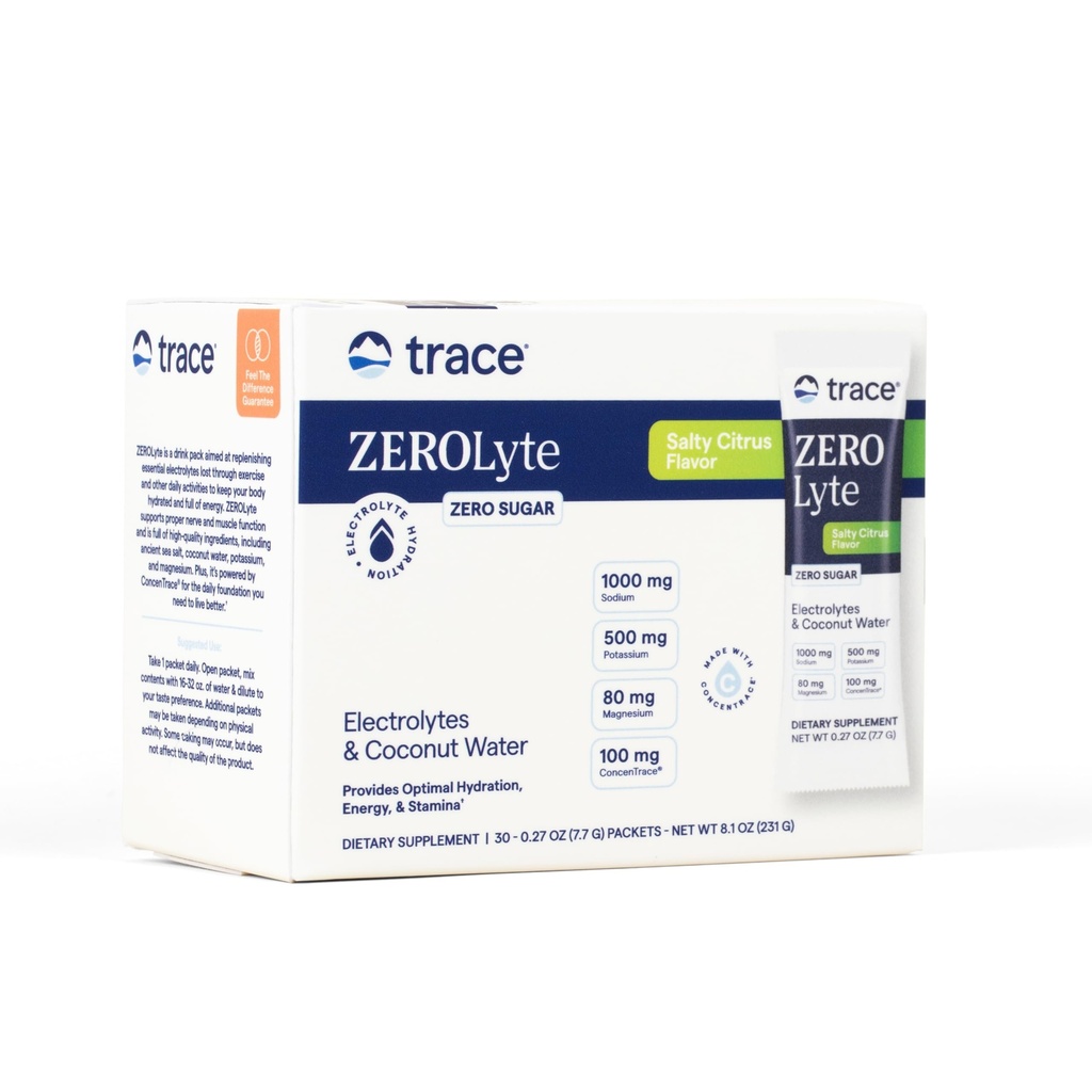 Trace Minerals ZeroLyte - Νάτριο & Ηλεκτρόλυτο Replenishment - Ενέργεια & Ενυδάτωση Υποστήριξη πόσιμο σκόνη - Nerve & Μυική Λειτουργία Υποστήριξη - Αλμυρά Εσπεριδοειδή, 30 Πακέτα (30 Σερβιέτες)