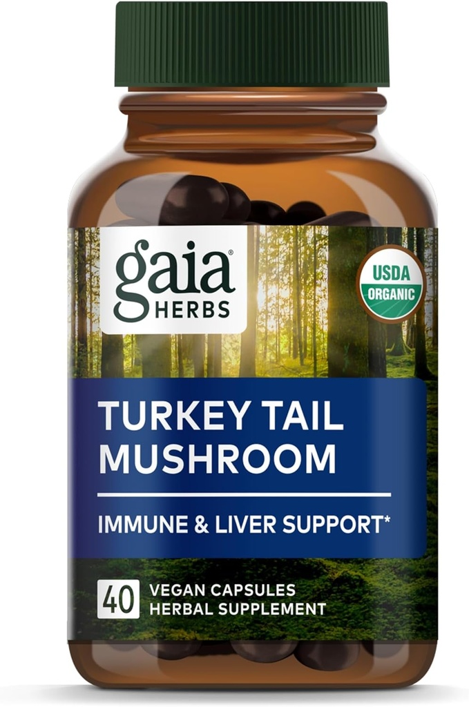 Γαία Βότανα Τουρκία Mushroom ουράς - συμπλήρωμα υποστήριξης του ανοσοποιητικού για να βοηθήσει τη διατήρηση της υγείας του ήπατος - με οργανική Τουρκία Mushroom ουράς Fruiting Body Extract - 40 κάψουλες Vegan