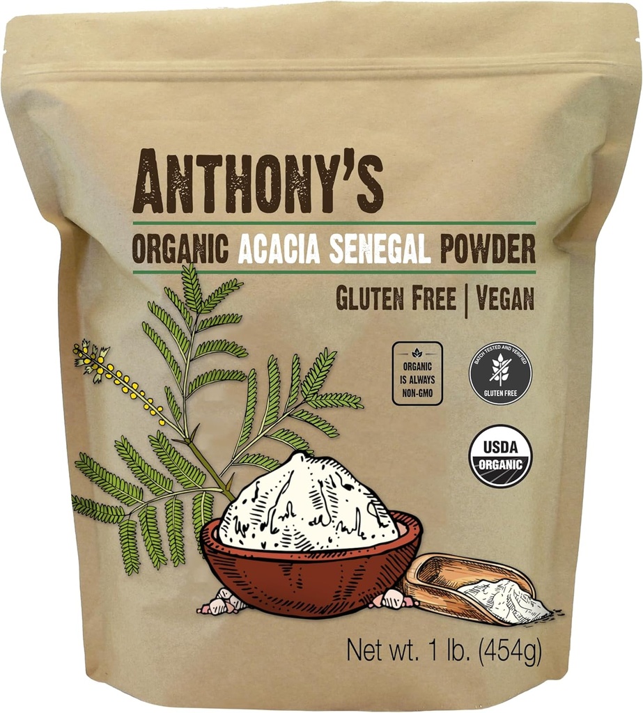 Οργανική σκόνη Acacia Σενεγάλης του Anthony, 1 lb, Tested Gluten Free, μη ΓΤΟ, διαλυτές ίνες, προβιοτικά