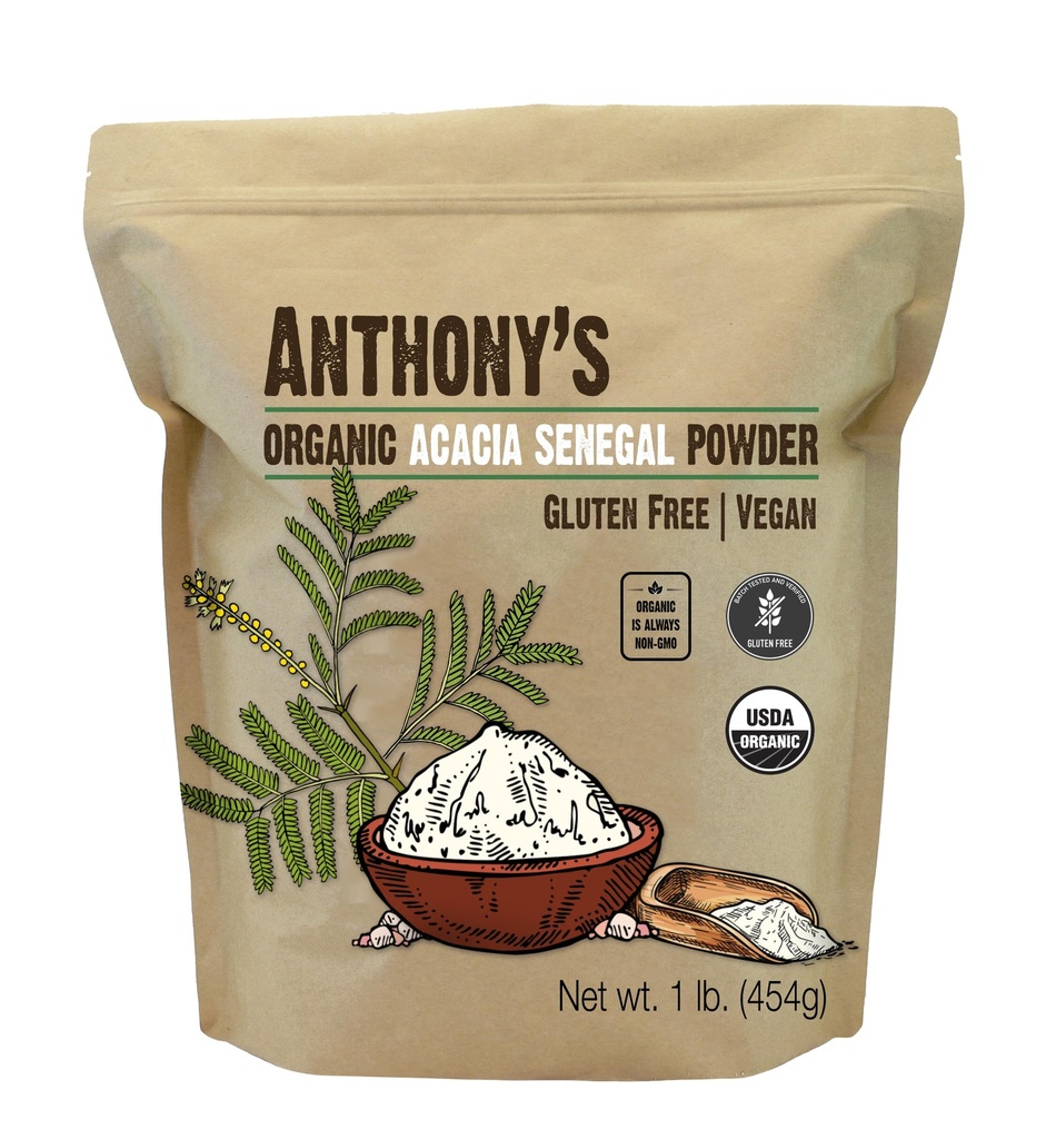 Οργανική σκόνη Acacia Σενεγάλης του Anthony, 1 lb, Tested Gluten Free, μη ΓΤΟ, διαλυτές ίνες, προβιοτικά